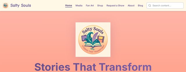The Salty Souls home page: the round logo on a coral ground